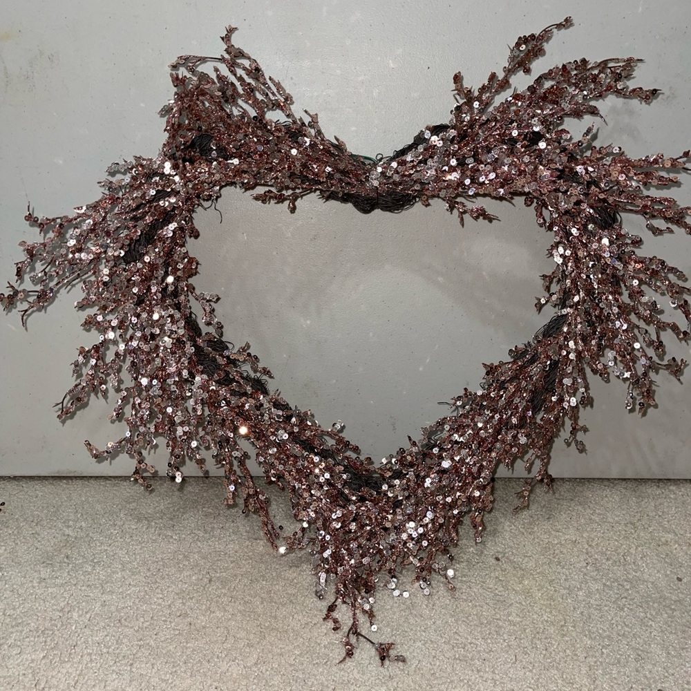 Pink sequin heart shaped wreath